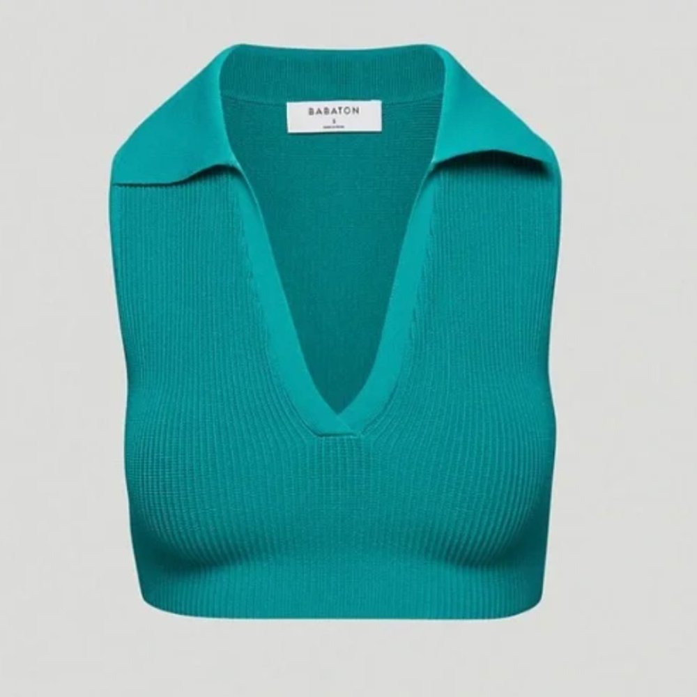 BABATON x ARITZIA Sculpt Knit Polo Top Empress Green {MM6}